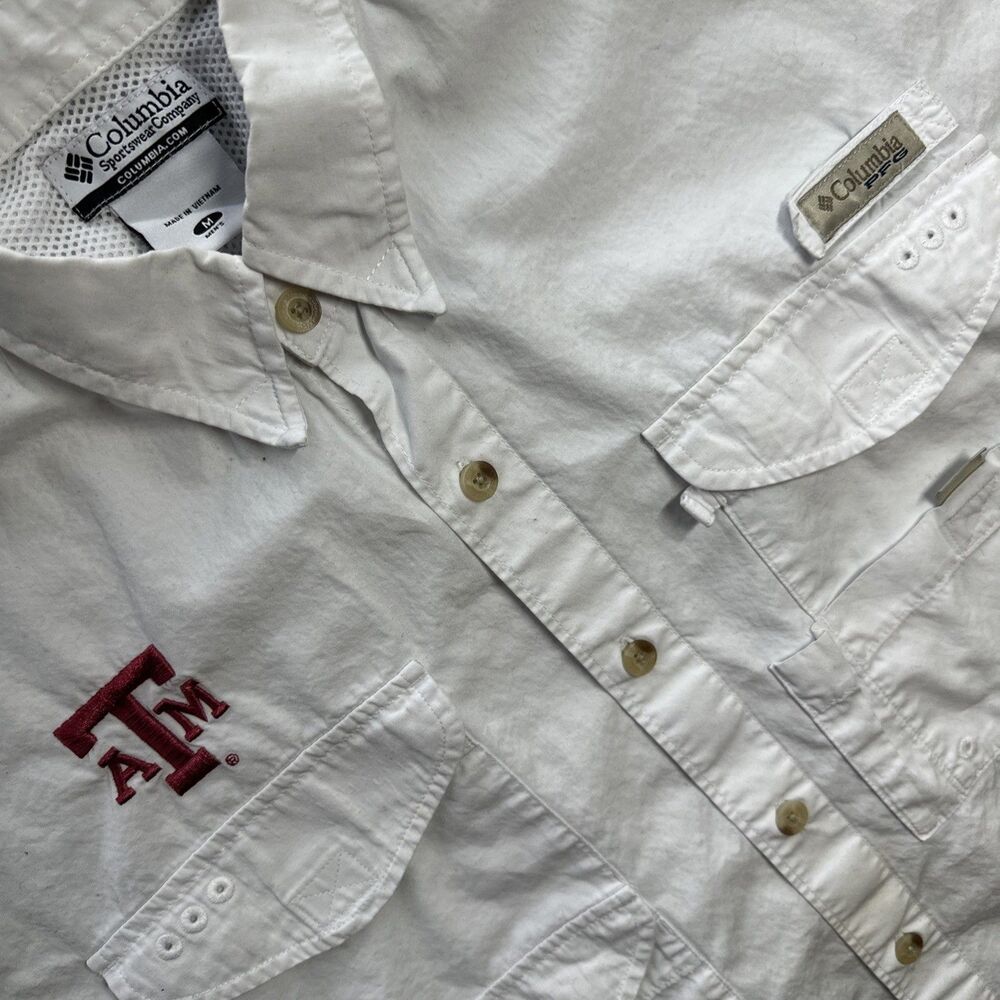 COLUMBIA PFG Texas A&M Aggies Shirt Men’s Medium White Fishing Football Fan Gear